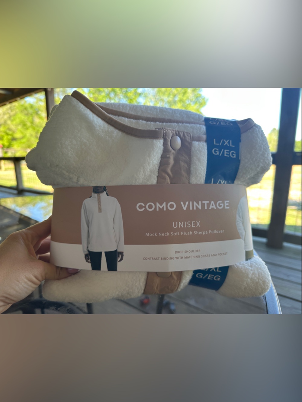 Como Vintage Cream Sherpa Pullover with Taupe Trim
